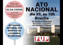 FUP convoca para ato nesta quarta, em Brasília, pelo fim da Resolução 42 da CGPAR